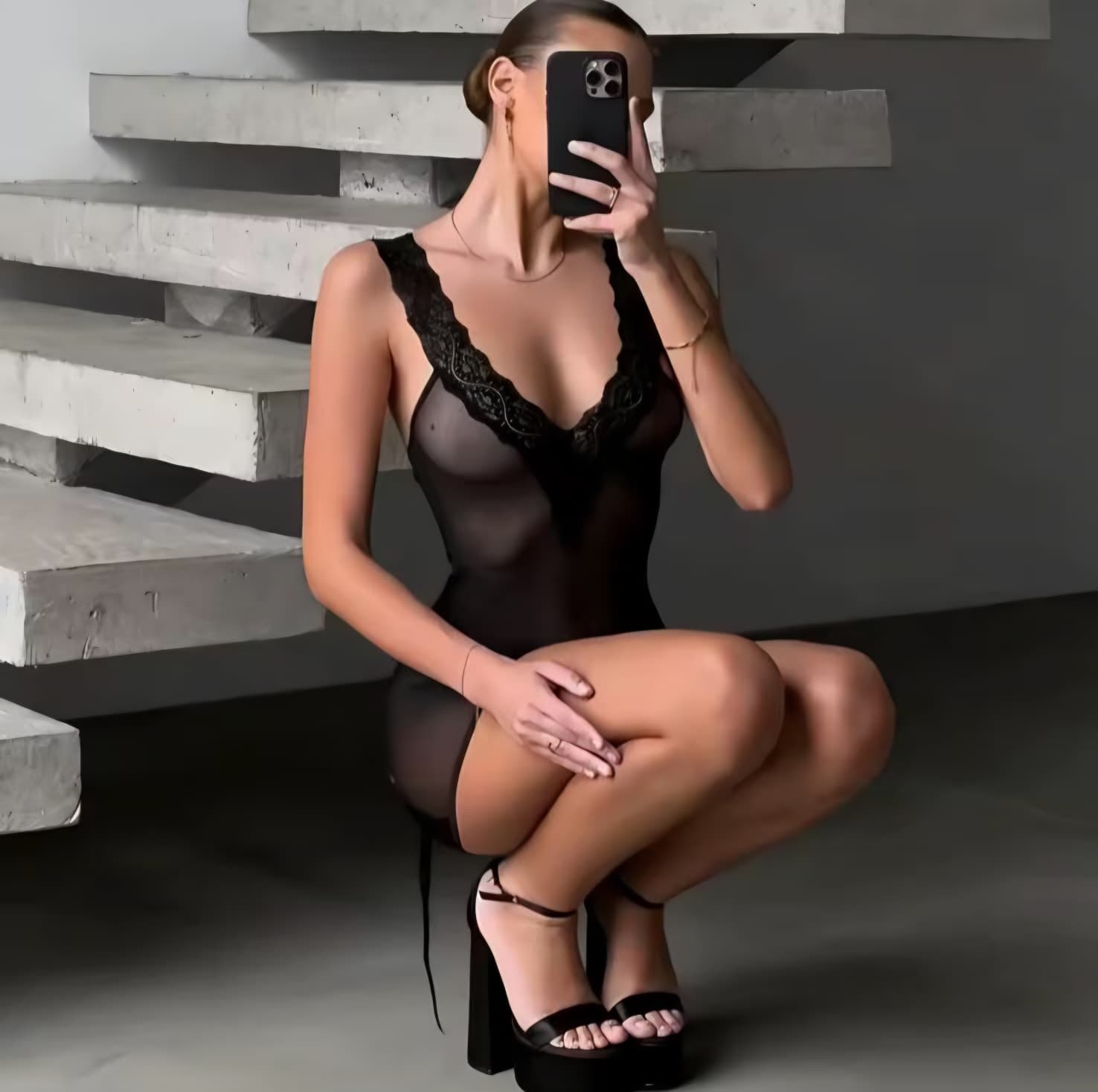 Womens Sexy Lace Mesh Pajamas Set Backless